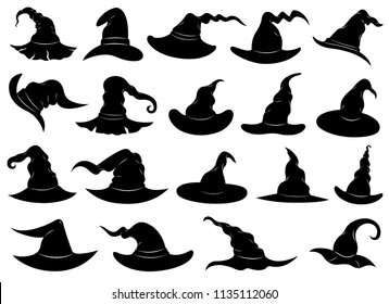 Illustration of different witch hats isolated on white