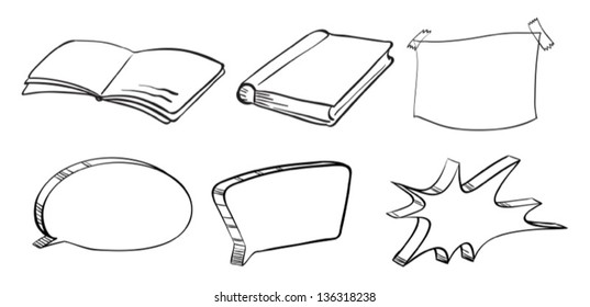 Illustration of the different writing materials on a white background