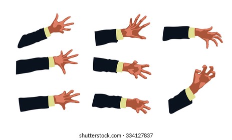 illustration of different zombie hands set on white background