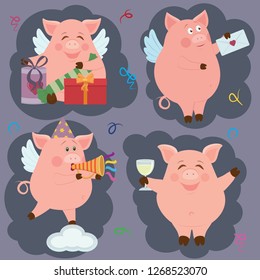 Illustration of differentl funny piggie for holidays. Almost all elements can be changed  
