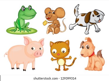 Illustration of the differrent kinds of land animals on a white background