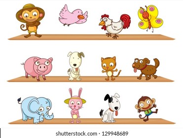 Illustration of the diffrent kinds of toy animals on a white background