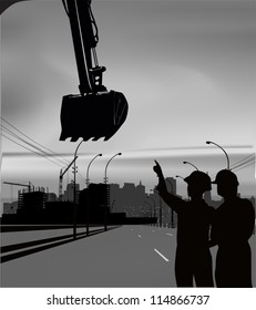 ilustración de digger y construcción de viviendas