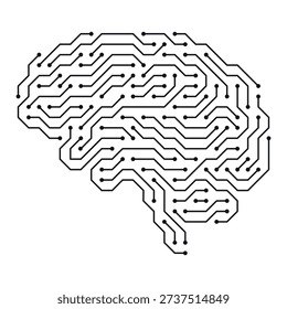 Illustration of a digital brain made from electrical wiring nodes, symbolizing the connection between technology and human thinking and highlighting the combination of digital and cognitive concepts.