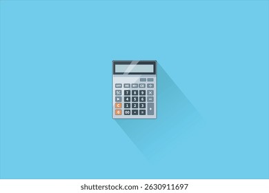 illustration of a digital calculator placed at the center of a bright blue background.