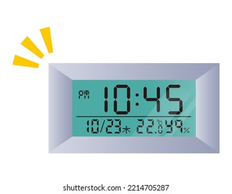 Ilustración de un reloj digital con funciones de visualización de calendario y termómetro e higrómetro. Ilustración vectorial de una cara de reloj.