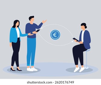 Illustration of a digital euro transfer between mobile devices vector art
