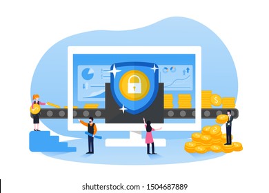 Illustration of digital finance, data security, online business investment and FinTech concept in modern flat design