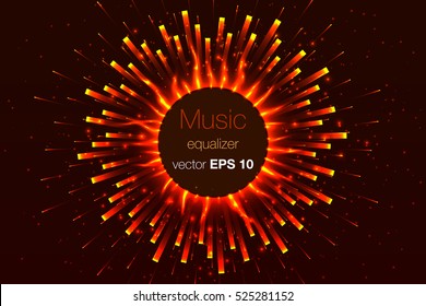 illustration digital fire red equalizer as circle for radio, party, club, studio, dance, disco music. 