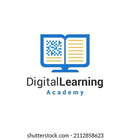 Illustration Digital learning logo design vector. Logo combination of computer with book 