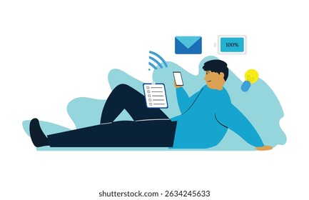 illustration of digital learning while relaxing, flat illustration,KnowledgeForAll,vector eps 10