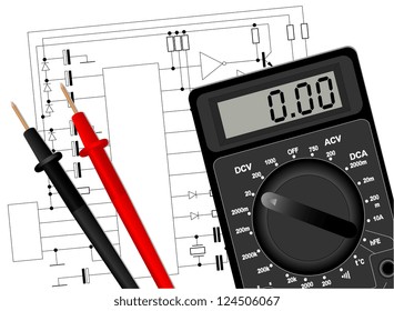 Illustration of a digital multimeter on the electrical circuit