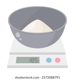 Illustration of a digital scale with a bowl of flour on it