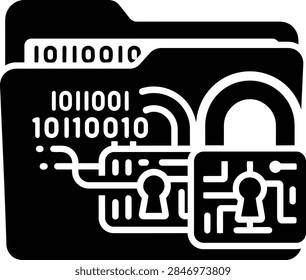 Illustration of a digital security lock with binary code and credit card elements