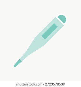 Abbildung eines digitalen Thermometers. Einfaches, minimales Design. Digitales Thermometer in hellem Teal. Medizinisches Gerät, digitales Thermometer für Temperaturprüfungen. Illustration Design Element Vektor.