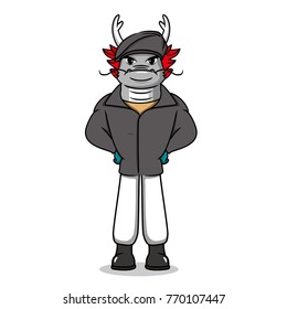 Illustration of a dignified dragon dressed in clothes