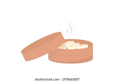 illustration of a dim sum inside a klakat made of bamboo. asian food. flat style. vector design