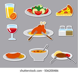 illustration of dinner food dinner stickers and badges