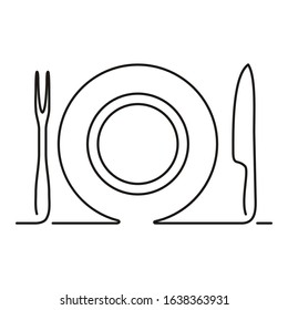 Illustration dinner set fork, spoon, plate, and knife logo design vector 