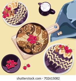 Illustration of a dinner with smoothies