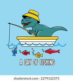 illustration of dinosaur in a day of fishing