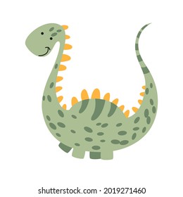 Illustration Dinosaur diplodocus in the style of a cartoon. An isolated object on a white background. An animal of the Jurassic period similar to a dragon.