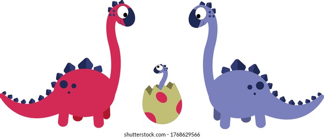 An illustration with dinosaur family. Dinosaur egg.  
