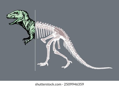 Illustration von Dinosauriern und fossilen Kompositionen. Design für den Druck auf T-Shirts, Poster, etc.