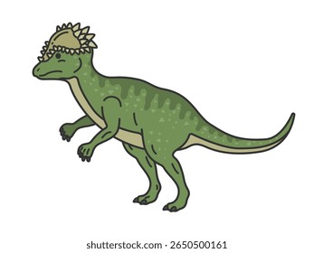 Illustration of the dinosaur Pachycephalosaurus (color line drawing).
