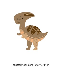 Illustration Dinosaur parasaurolophus in the style of a cartoon. An isolated object on a white background. An animal of the Jurassic period similar to a dragon.