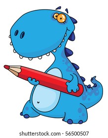 An illustration of a dinosaur with a pencil