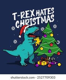 illustration dinosaur rex hates christmas