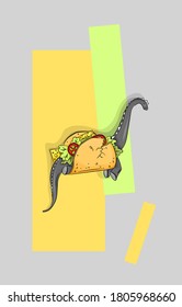 Illustration of a dinosaur in sandwiches