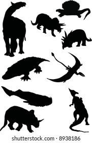 illustration with dinosaur silhouettes collection isolated on white background