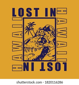 Illustration of dinosaur skull island with typography . Vector illustration.