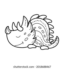 Illustration Dinosaur triceratops in the doodle style. An isolated object on a white background. An animal of the Jurassic period similar to a dragon. Coloring pages for kids activity games