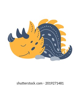 Illustration Dinosaur triceratops in the style of a cartoon. An isolated object on a white background. An animal of the Jurassic period similar to a dragon.