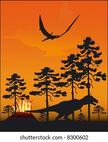 Illustration with an dinosaur - Vector