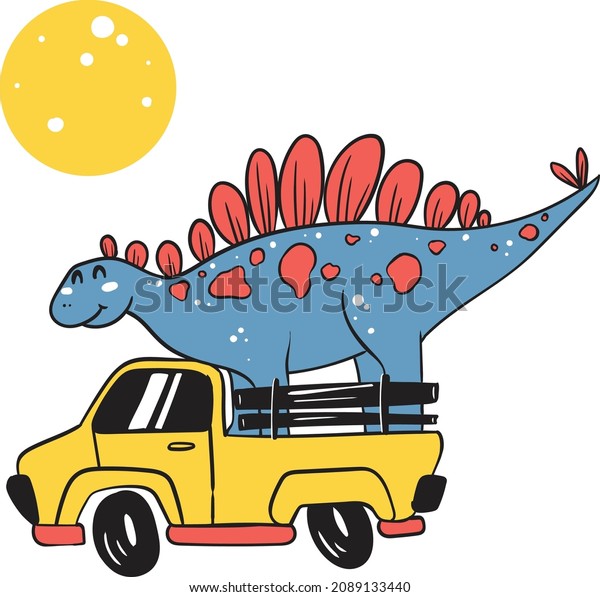 Illustration of Dinosaurs with a\
car