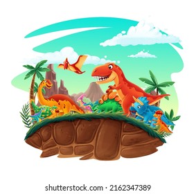 illustration with dinosaurs scenery with jurassic jungle