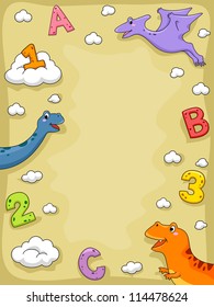 Illustration of Dinosaurs Surrounded by Numbers and Letters of the Alphabet