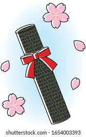 Illustration of a diploma with cherry blossoms