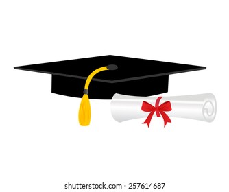 Illustration of a diploma and mortarboard cap symbolizing graduation