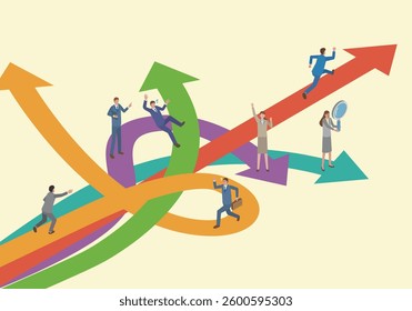 Illustration of the direction of multiple businessmen