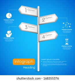 illustration of direction post showing different option in infogaphic background