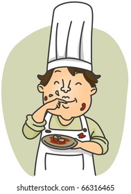 Illustration of a Dirty Chef Tasting the Food He Prepared