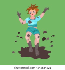 illustration of a dirty child in a pool