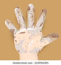 Illustration of a Dirty Hand of a Kid with Dry Mud from Playing