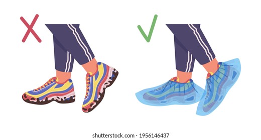 Ilustración de zapatos y zapatos sucios con cubiertas médicas. Ilustración plana vectorial.