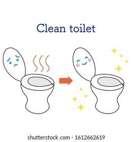 Illustration of dirty toilet and clean toilet